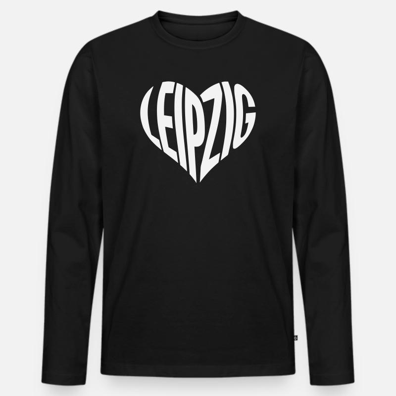 Leipzig Herz-Typo  - Männer Premium Bio Langarmshirt - Schwarz
