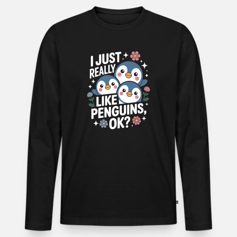 Pinguin Trio Spruchbild - Männer Premium Bio Langarmshirt - Schwarz