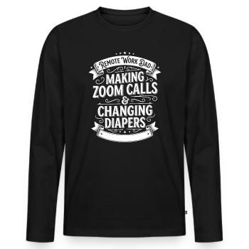 Père au bureau à domicile : appels Zoom et couches - T-shirt manches longues Premium bio Homme - noir - Devant - Nico (187cm)