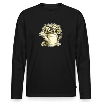 Vintage Flower Watering Can - Men's Premium Organic Long Sleeve Shirt - black - Front - Nico (187cm)
