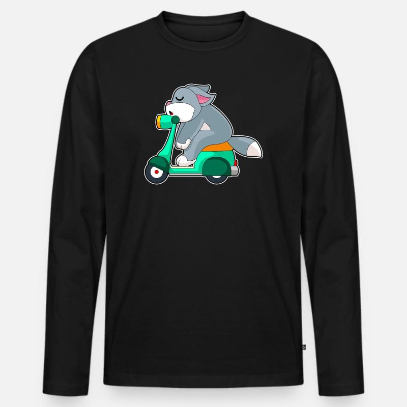 Katze Motorroller - Männer Premium Bio Langarmshirt - Schwarz