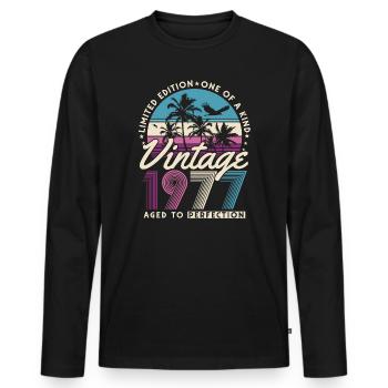 Cadeau d’anniversaire rétro vintage 1977 - T-shirt manches longues Premium bio Homme - noir - Devant - Nico (187cm)