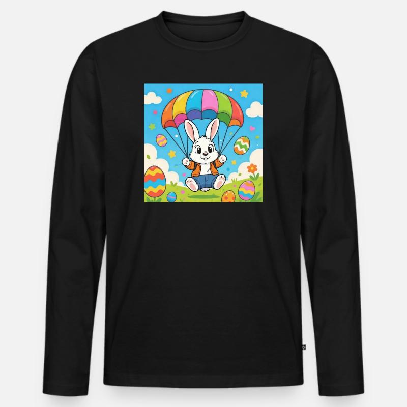 Osterhase mit Fallschirm - Männer Premium Bio Langarmshirt - Schwarz