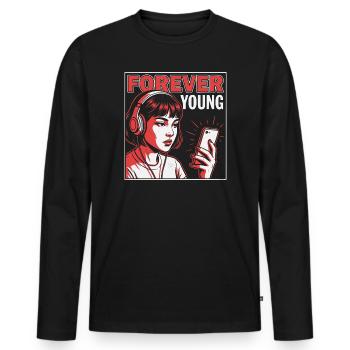 Forever Young, Funny Millennials Fun Shirt, Bag - Men's Premium Organic Long Sleeve Shirt - black - Front - Nico (187cm)