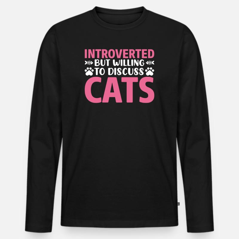 Introverted discuss with cat - Männer Premium Bio Langarmshirt - Schwarz