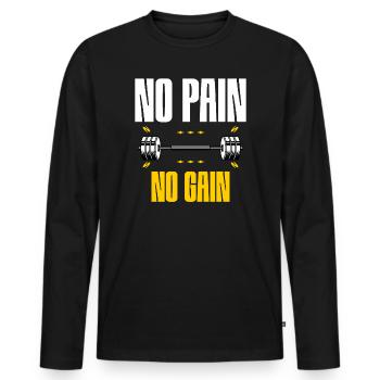No Pain No Gain – Gym Motivation - Men's Premium Organic Long Sleeve Shirt - black - Front - Nico (187cm)