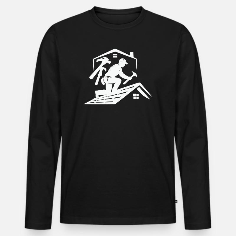 Dachdecker Silhouette am Dach - Männer Premium Bio Langarmshirt - Schwarz