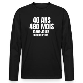 Quarante ans, 40e anniversaire : mois, jours, heur - T-shirt manches longues Premium bio Homme - noir - Devant - Nico (187cm)