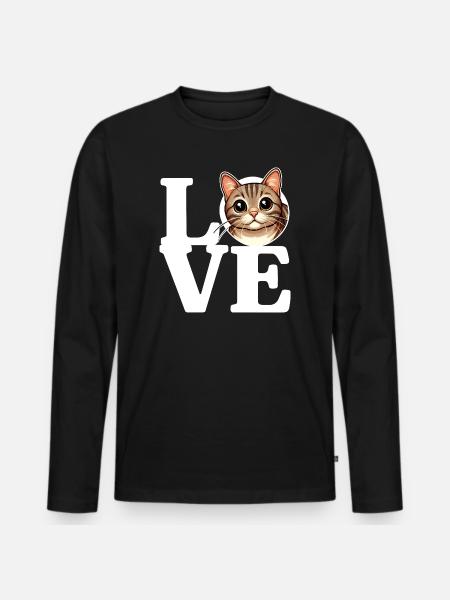LOVE Tabby Cat Cat Lover Funny - Men's Premium Organic Long Sleeve Shirt - black