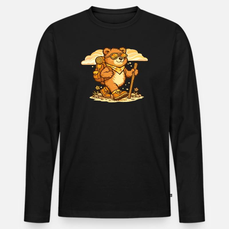 Wanderbär auf Entdeckungstour - Männer Premium Bio Langarmshirt - Schwarz