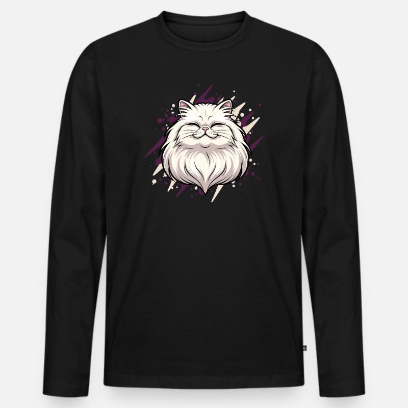 Fröhlicher Katzenkopf mit Farbklecks - Männer Premium Bio Langarmshirt - Schwarz