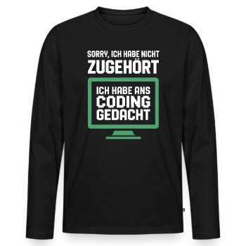Coding Gedanke am Bildschirm - Männer Premium Bio Langarmshirt - Schwarz - Vorne - Nico (187cm)
