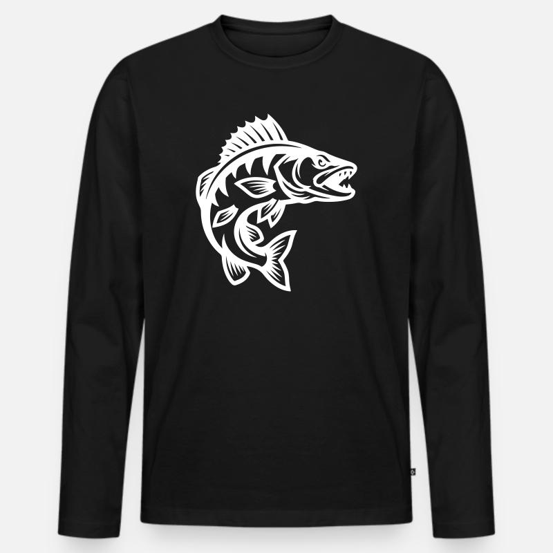 Hecht Fisch - Männer Premium Bio Langarmshirt - Schwarz