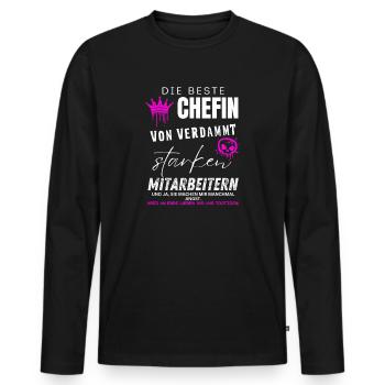 beste Chefin von verdammt starken Mitarbeitern - Männer Premium Bio Langarmshirt - Schwarz - Vorne - Nico (187cm)