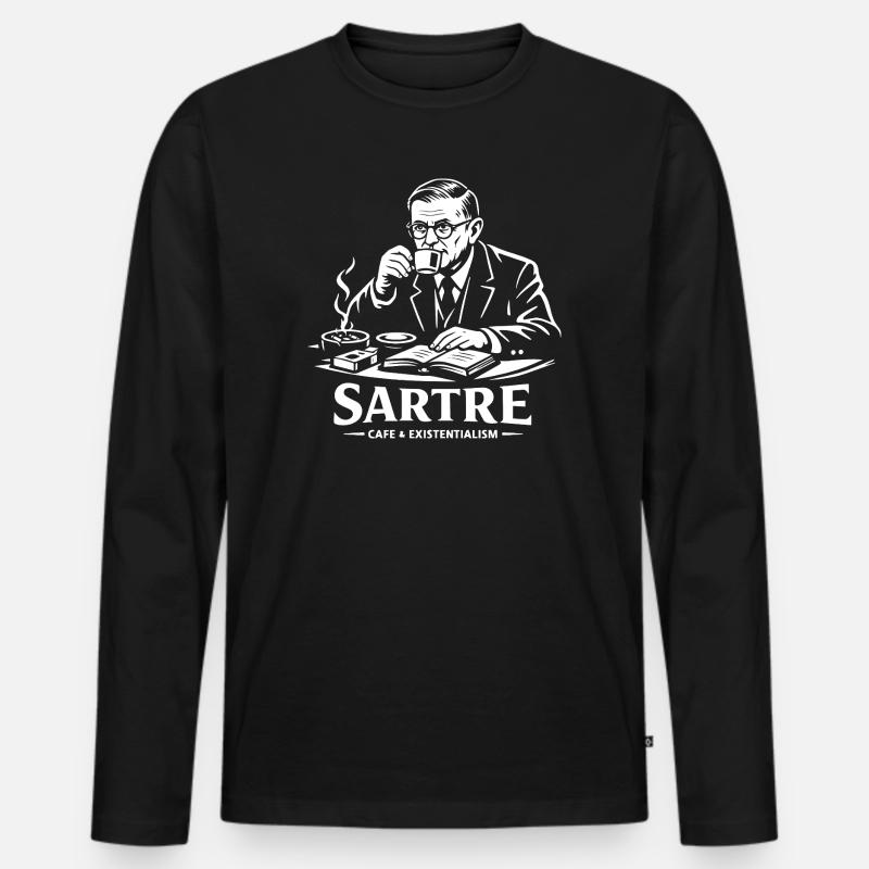 Sartre Café Existentialismus - Männer Premium Bio Langarmshirt - Schwarz
