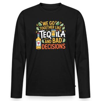 Tequila & Mauvaises décisions Cadeau d’amis drôles - T-shirt manches longues Premium bio Homme - noir - Devant - Nico (187cm)