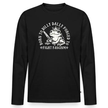 Funny Antifa Frog Design Born To Dilly Dally - Men's Premium Organic Long Sleeve Shirt - black - Front - Nico (187cm)