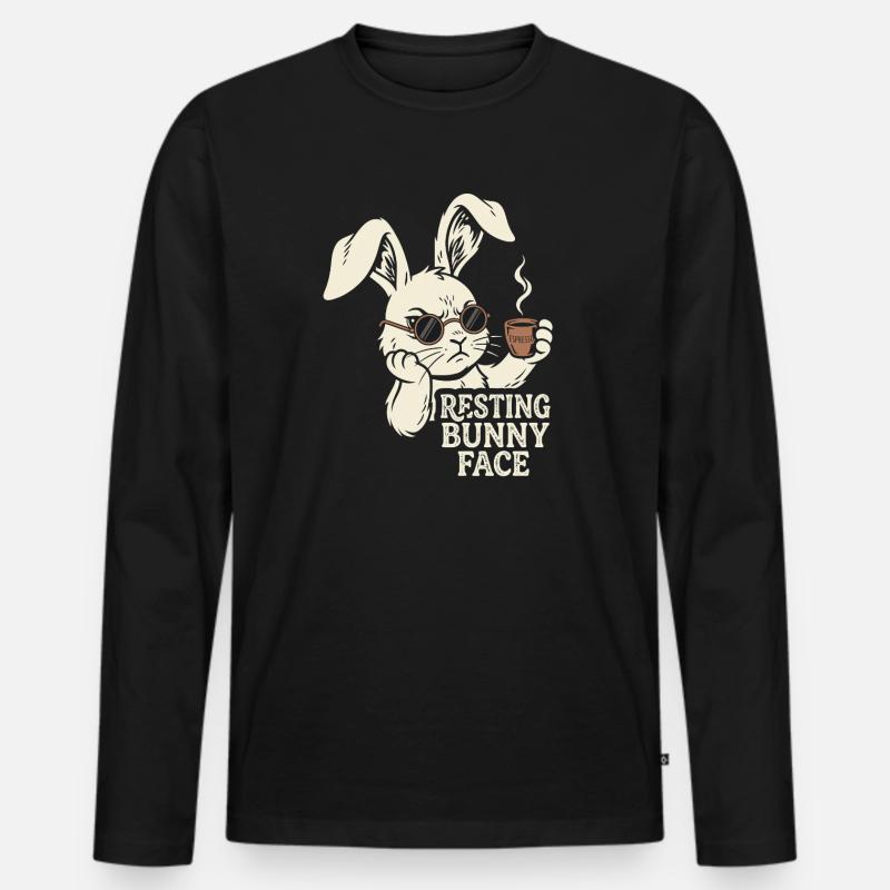 Grumpy Bunny Kaffee - Morgen Hase - Männer Premium Bio Langarmshirt - Schwarz