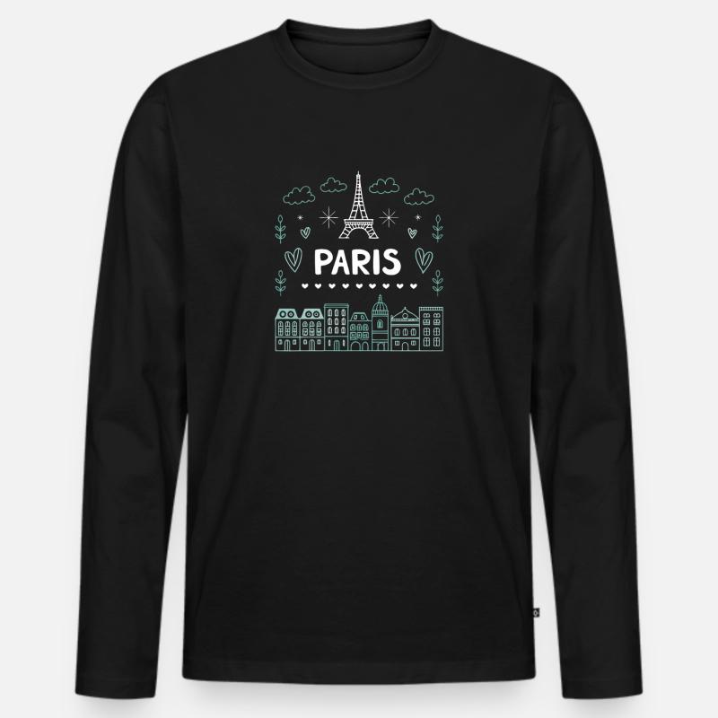 Pariser Eiffelturm-Herzen-Doodle - Männer Premium Bio Langarmshirt - Schwarz
