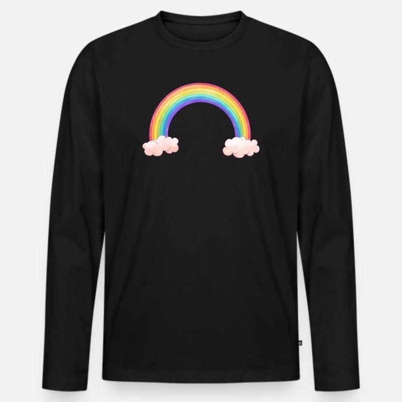 Regenbogenbogen mit Wolken - Männer Premium Bio Langarmshirt - Schwarz