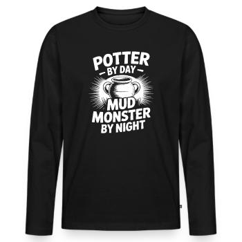 Poterie des artistes de la poterie monstre de nuit - T-shirt manches longues Premium bio Homme - noir - Devant - Nico (187cm)