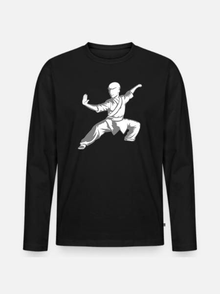 Kung Fu Fighter Kampsport Aktion Positur Angreb - Premium økologisk langærmet T-shirt til mænd - sort
