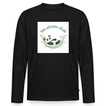 Stressfreier Club Panda in Hängematte - Männer Premium Bio Langarmshirt - Schwarz - Vorne - Nico (187cm)