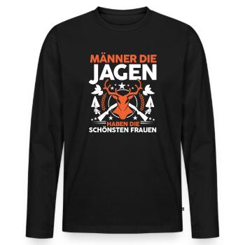 Jagd Jagen Waidmann Jäger - Männer Premium Bio Langarmshirt - Schwarz - Vorne - Nico (187cm)