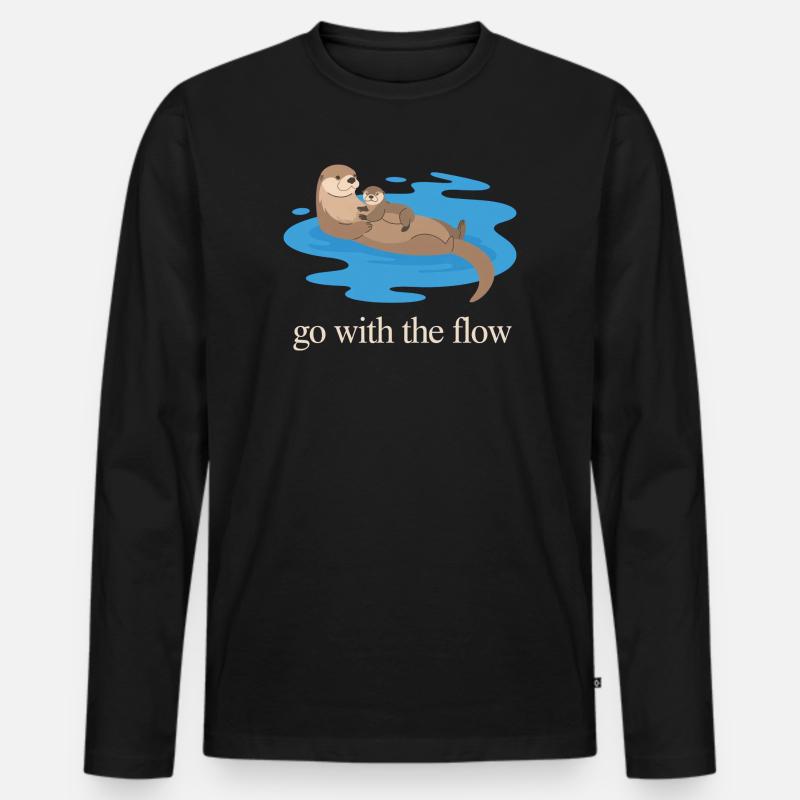 Otter-Duo geht mit dem Strom - Männer Premium Bio Langarmshirt - Schwarz