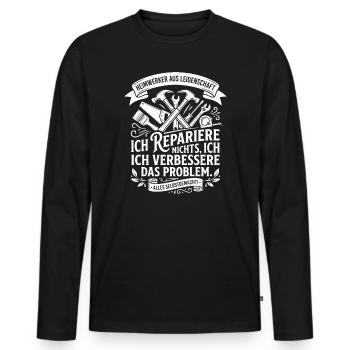 Ich repariere, ich verbessere das Problem - Männer Premium Bio Langarmshirt - Schwarz - Vorne - Nico (187cm)