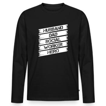 Travailleur social Citation Mari Papa Héros Travail social - T-shirt manches longues Premium bio Homme - noir - Devant - Nico (187cm)