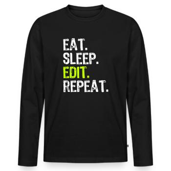 Mange, dors, édite, répète - T-shirt manches longues Premium bio Homme - noir - Devant - Nico (187cm)
