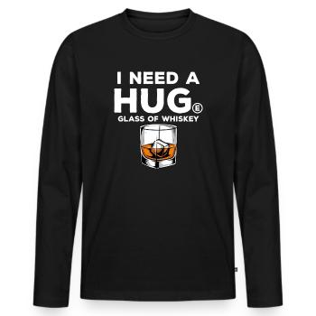I Need A Hug Glass Of Whiskey Graphic - Men's Premium Organic Long Sleeve Shirt - black - Front - Nico (187cm)