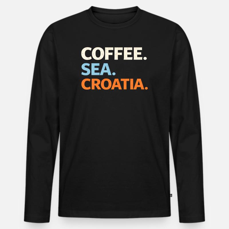 Kaffee. Meer. Kroatien. - Männer Premium Bio Langarmshirt - Schwarz