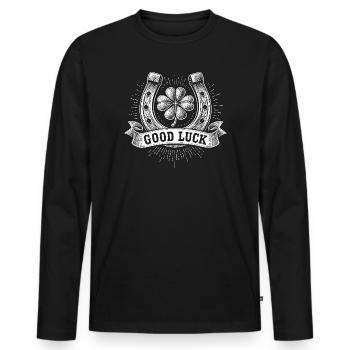 Good luck - Men's Premium Organic Long Sleeve Shirt - black - Front - Nico (187cm)