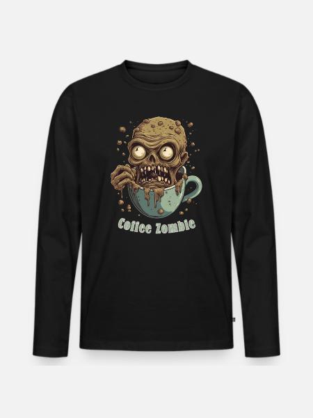Kaffeemonster - Koffein Zombie - Morgenmuffel - Männer Premium Bio Langarmshirt - Schwarz