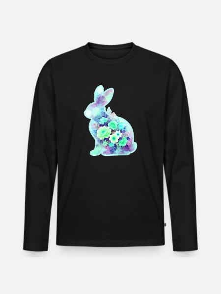 Hase Aquarell Blumen Ostern - Männer Premium Bio Langarmshirt - Schwarz