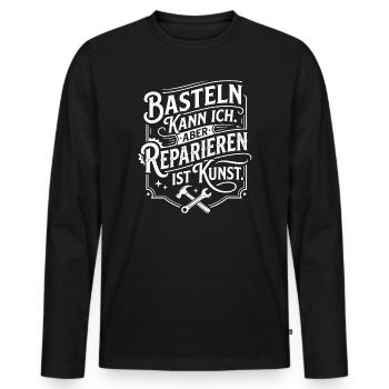 Basteln kann ich, reparieren ist Kunst - Männer Premium Bio Langarmshirt - Schwarz - Vorne - Nico (187cm)