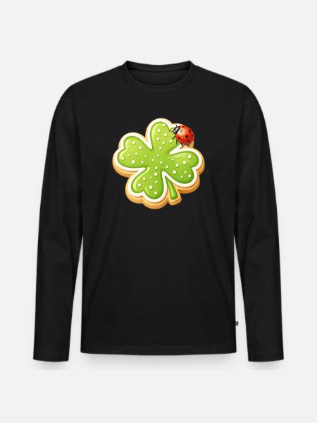 Shamrock Biscuit with Ladybug - Men's Premium Organic Long Sleeve Shirt - black