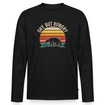 Shy, but hungry | Retro anteater - Men's Premium Organic Long Sleeve Shirt - black - Front - Nico (187cm)