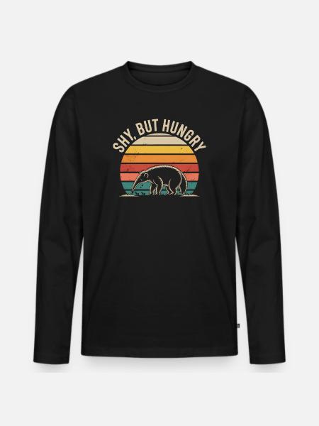 Timide, mais affamée | Fourmilier rétro - T-shirt manches longues Premium bio Homme - noir