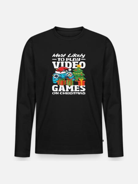 Probably playing video games Christmas - Men's Premium Organic Long Sleeve Shirt - black