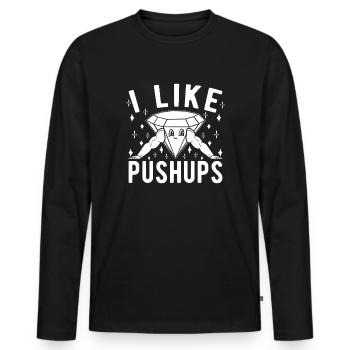 Gym Junkies I Like Pushups Calisthenics Fitness - Men's Premium Organic Long Sleeve Shirt - black - Front - Nico (187cm)