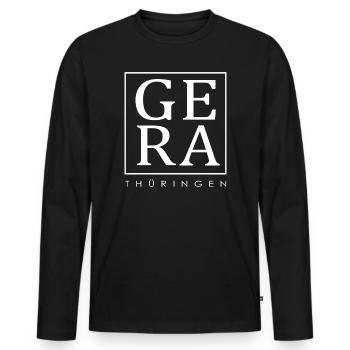 Gera - Thüringen - Männer Premium Bio Langarmshirt - Schwarz - Vorne - Nico (187cm)