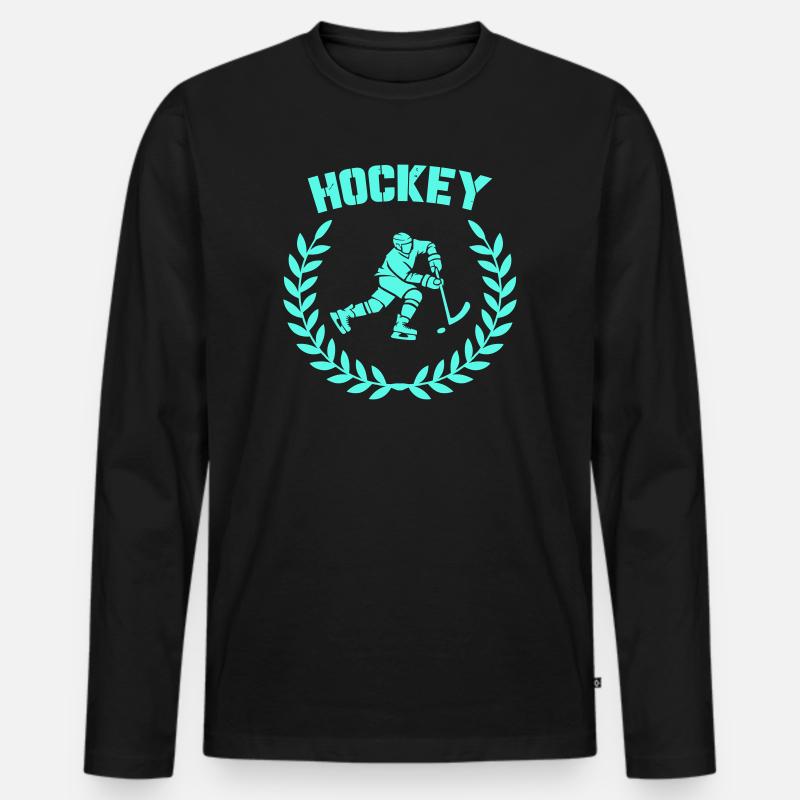 Eishockey Spieler mit Lorbeerkranz - Männer Premium Bio Langarmshirt - Schwarz