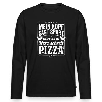 Kopf sagt Sport Herz schreit Pizza - Männer Premium Bio Langarmshirt - Schwarz - Vorne - Nico (187cm)