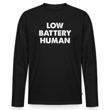 Low Battery Human - Männer Premium Bio Langarmshirt - Schwarz - Vorne - Nico (187cm)