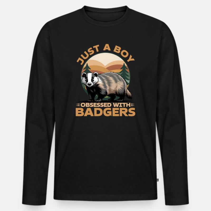 Funny Animal Badger - Männer Premium Bio Langarmshirt - Schwarz