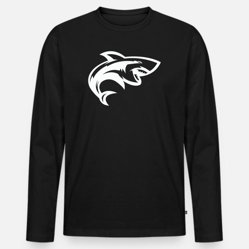 Stilisierter Hai-Kopf - Männer Premium Bio Langarmshirt - Schwarz
