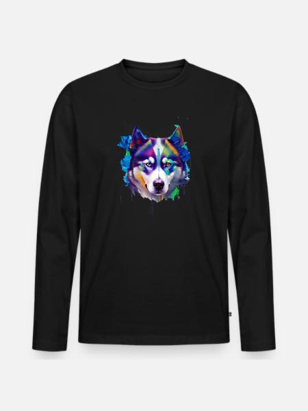 Sibirisches Husky-Hundeporträt Lebendiges Ölgemälde - Männer Premium Bio Langarmshirt - Schwarz